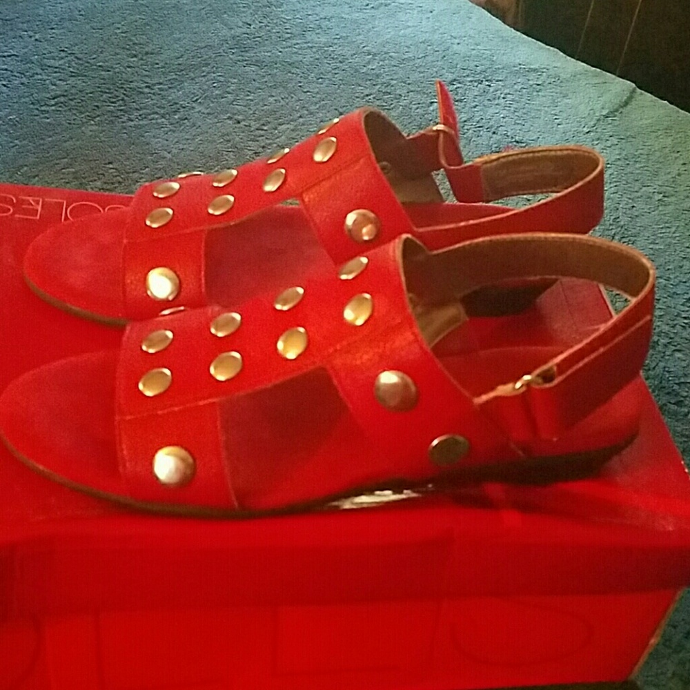 AEROSOLES Red Sandals with Gold Studs